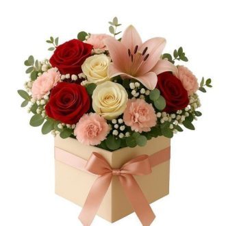 جعبه گل رز و لیلیوم